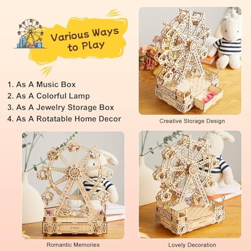 Hallisun 3D Wooden Puzzle for Adults with Music, Ferris Wheel Model Building Kit, DIY Handicraft Wood Model Hobbies, Birthday Gift for Family Friends, Home Decor, 260 pcs - Image 5